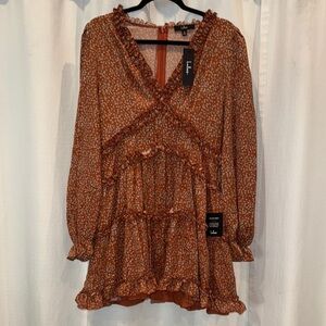 Lulu's Rust Floral Ruffle Dress XL - NWT
